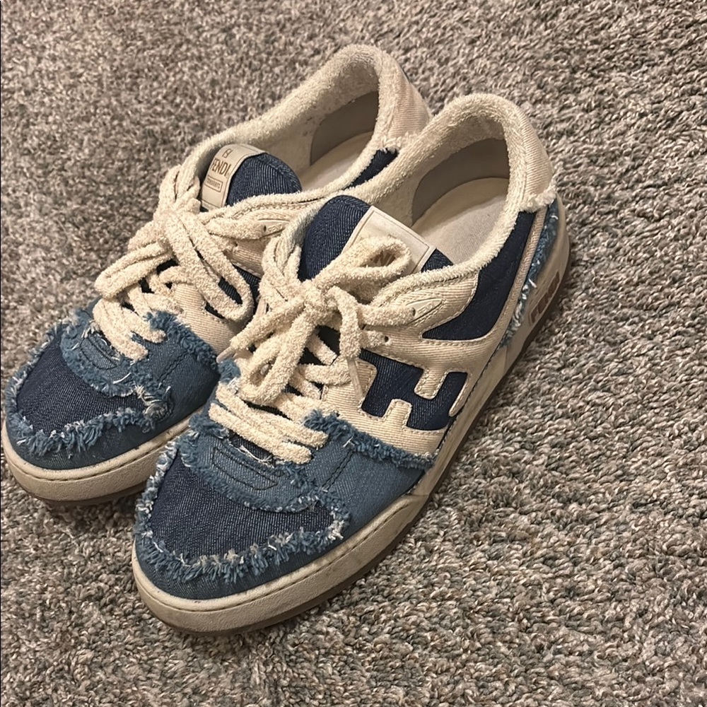 Men’s Fendi Jean Blue and Cream Sneakers